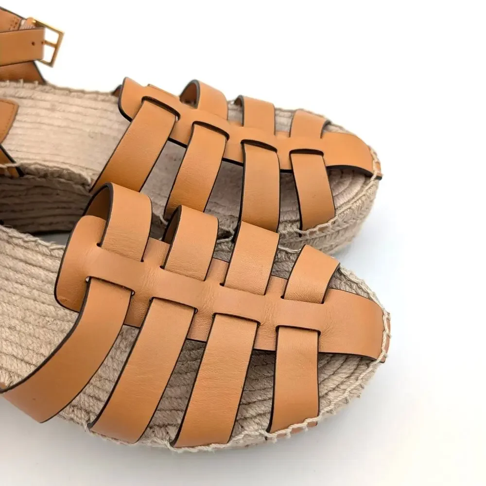 Tory Burch Fisherman Platform Espadrille Sandal Women's Brandy Size US10M EU40.5